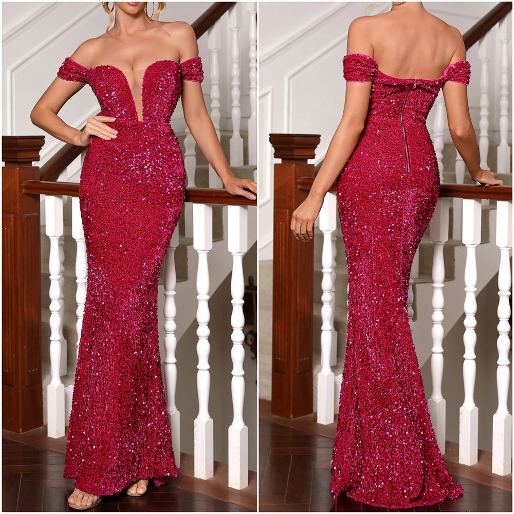 Luxurious Off Shoulder Sequin Evening Formal Wedding Dress - Picture 6 of 6